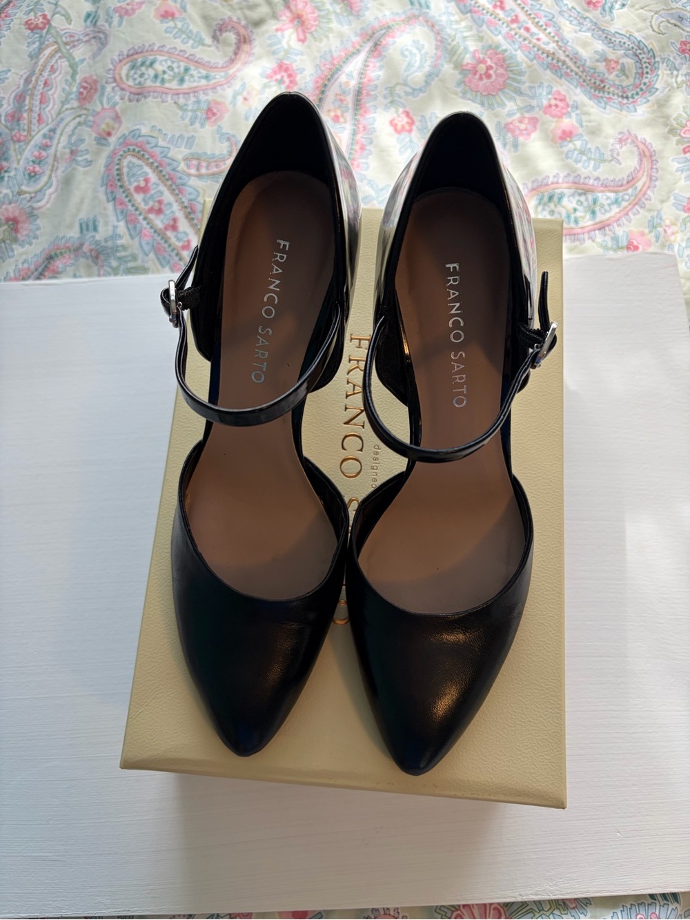Franco Sarto Trident Black Pointed Mary Jane Heels with Ankle Strap - Picture 5 of 11
